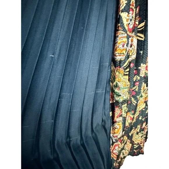 Dalia MacPhee Teal Ribbed Knit Paisley Pleated Midi Dress with Scarf Womens S - Picture 6 of 8